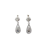 14K WHITE GOLD  .35CT GVS2 ROUND DIAMOND VINTAGE DROP EARRINGS
